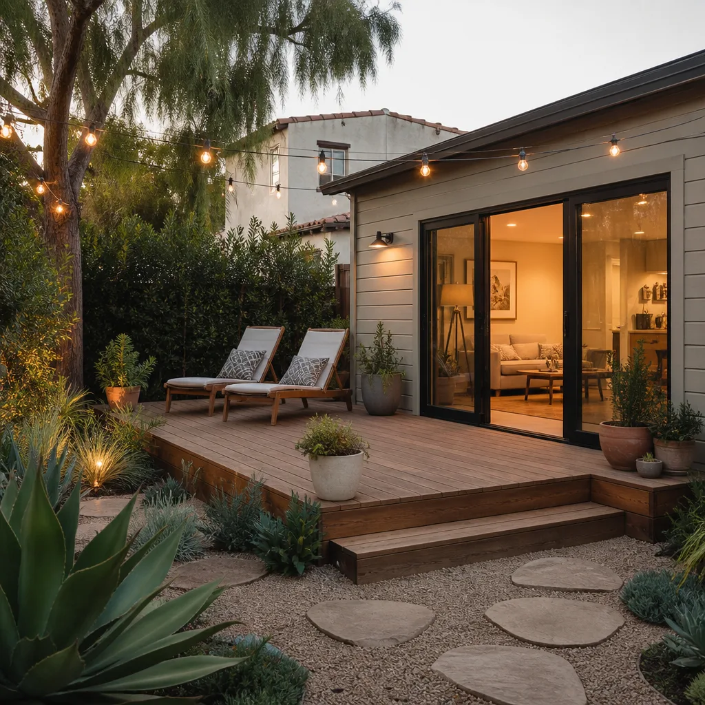A small deck outside a new ADU