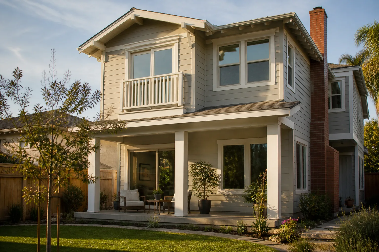 A second-story addition with a balcony, matched to the original house